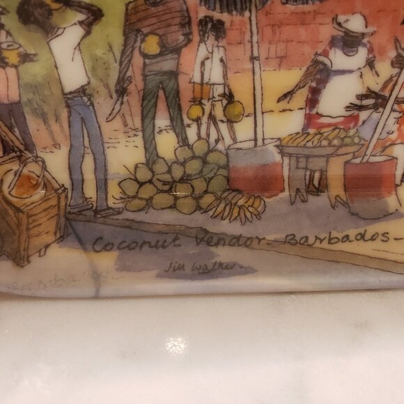 Jill Walker's The Chattel House and the Coconut Vendor in Barbados Plastic Plate - Picture 2 of 6